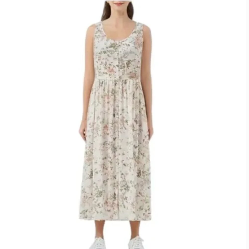 Frye Ivory Floral Maxi Dress Button Front Botanical Vintage Inspired (1148)